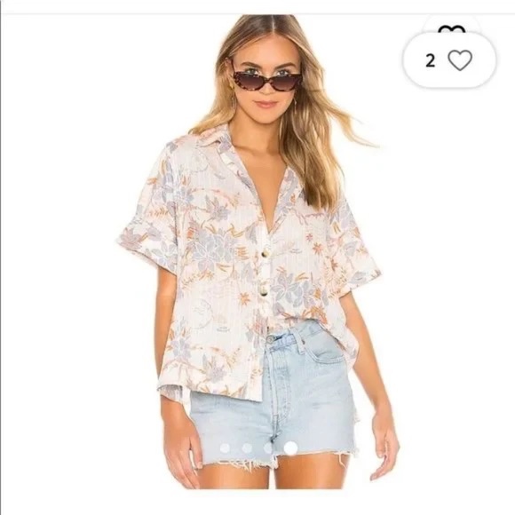 We The Free Love Letters Button Up Womens XS Oversized Floral Tropical Summer - Picture 1 of 10